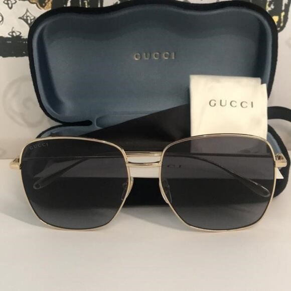 New Authentic Gucci GG1031S 001 Gold Square Sunglasses Grey Gradient Lenses - Picture 4 of 12